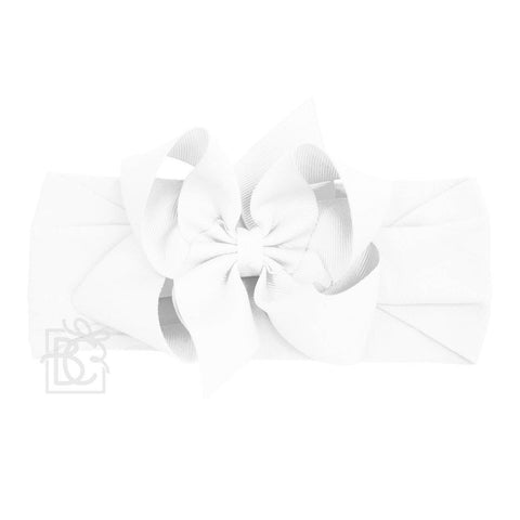 WIDE PANTYHOSE HEADBAND W/CLASSIC GROSGRAIN BOW: WHITE / 3+ Months / 4.5" Large