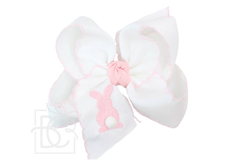 White Embroidered Easter Crochet Edge Bows- 5.5" XL Bow