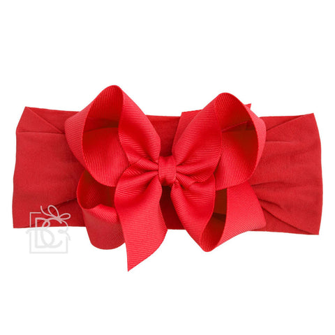 WIDE PANTYHOSE HEADBAND W/CLASSIC GROSGRAIN BOW: RED / 3+ Months / 4.5" Large