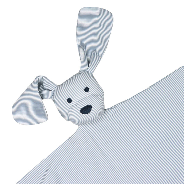 Dusty Bluev Mini-Stripe Dog Lovey + Paci clip holder