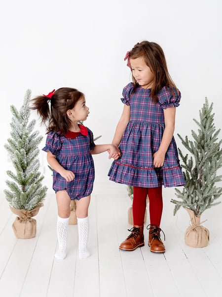 Quinn Collared Bubble in Holiday Plaid | Poplin Cotton (Final Sale)