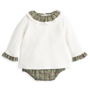 Georgina Bloomer Set- Ivory Quilted with Hunter Plaid (FINAL SALE)
