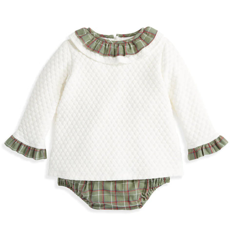 Georgina Bloomer Set- Ivory Quilted with Hunter Plaid (FINAL SALE)