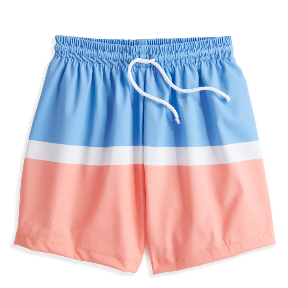 Color block Bayshore Swim Trunk - Blue with Ivory & Rose (FINAL SALE)