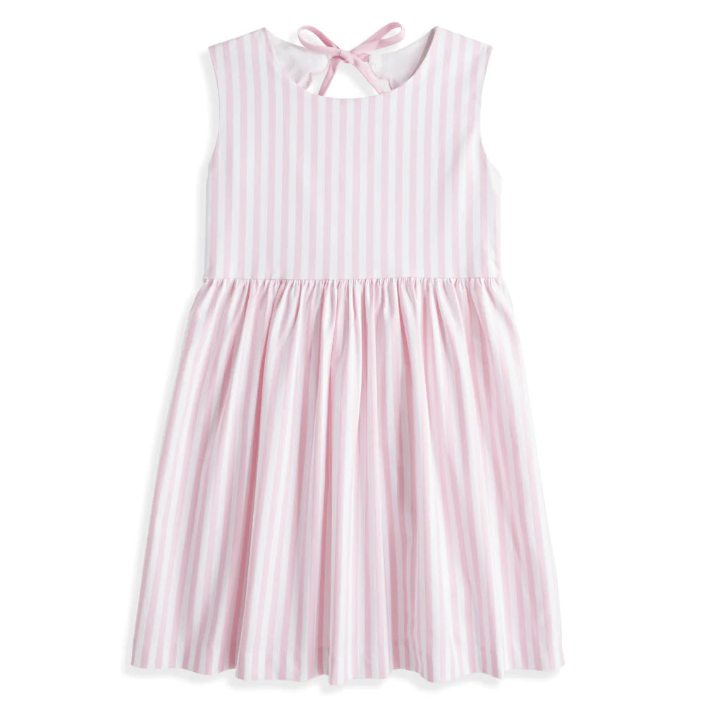 Scalloped Shelby Dress- Pink Wide Oxford Stripe