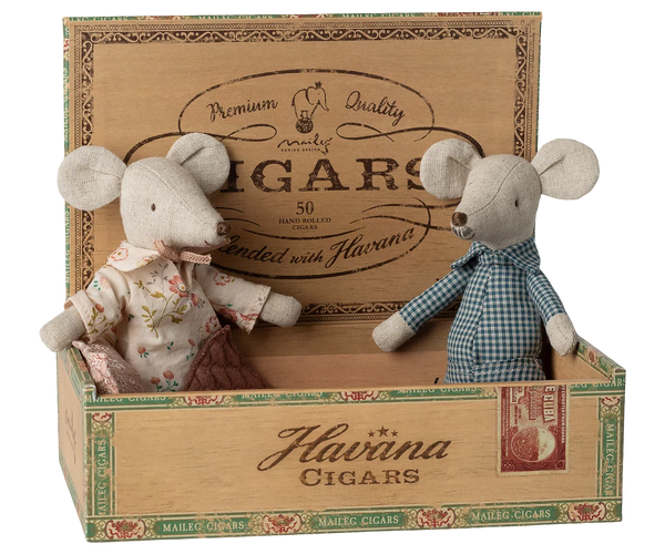 Grandma and grandpa mice in cigarbox