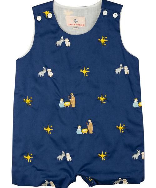 Nativity Embroidered Navy Shortall