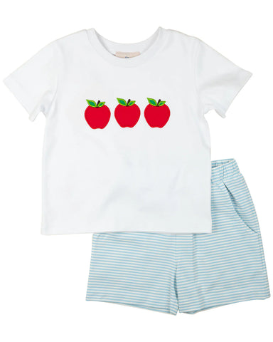 Light Blue Apple Knit Shorts Set