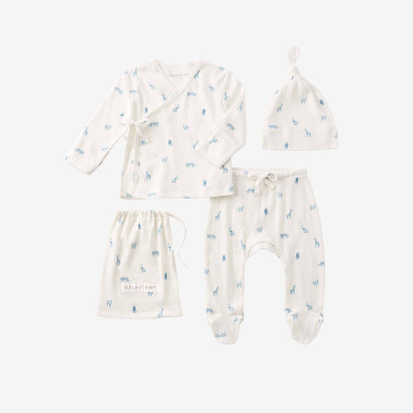 Blue Safari Pointelle Layette 3 Piece Gift Set