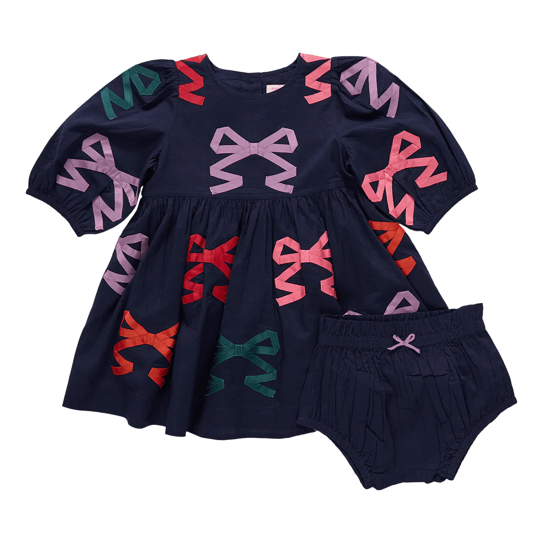 Baby Girls Brooke Dress Set-  Multi Bow Applique
