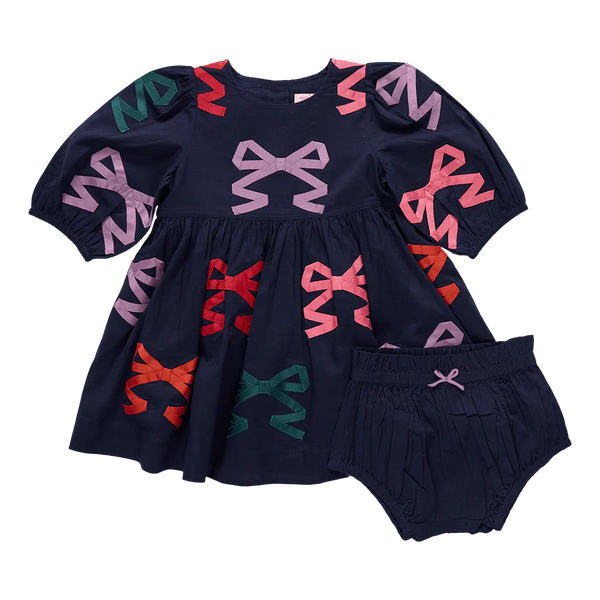 Baby Girls Brooke Dress Set-  Multi Bow Applique
