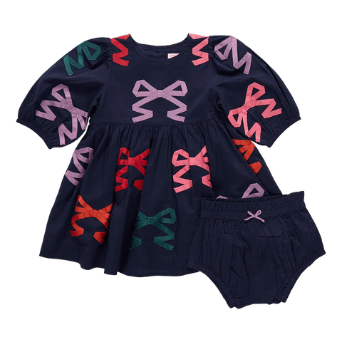 Baby Girls Brooke Dress Set-  Multi Bow Applique