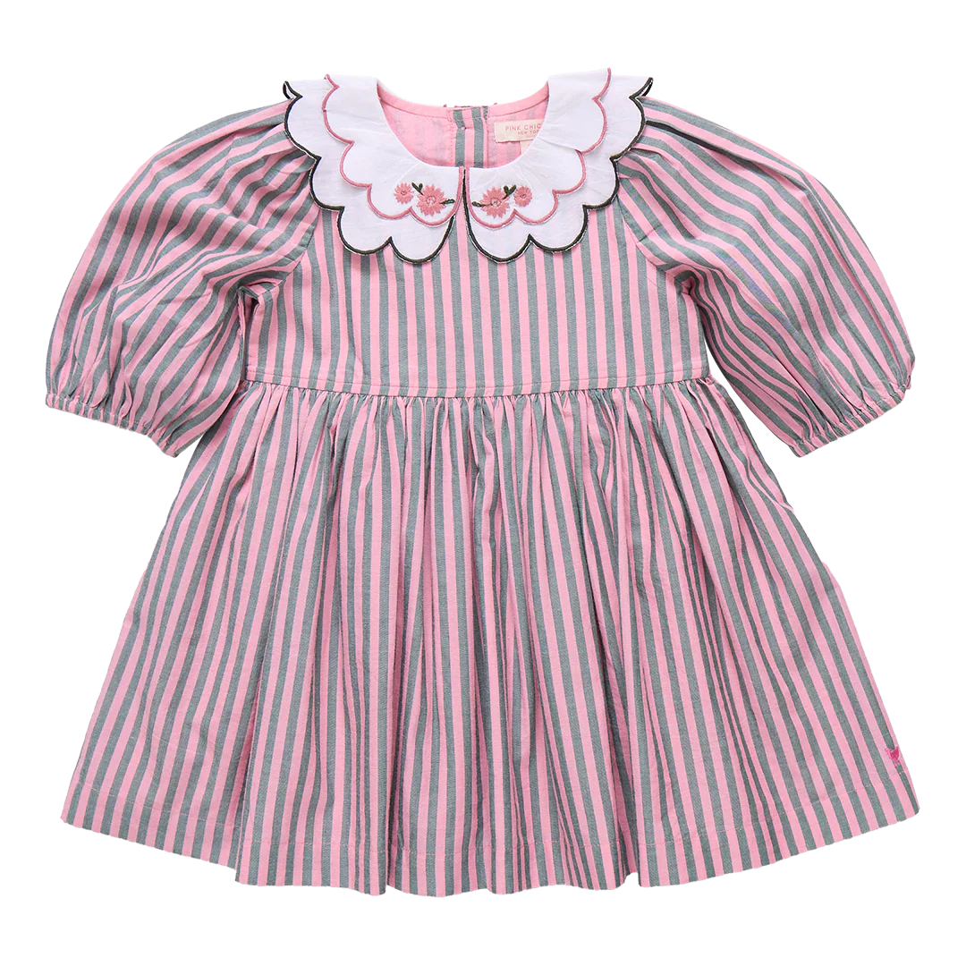 Girls Darcy Dress- Pink Green Stripe