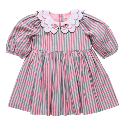 Girls Darcy Dress- Pink Green Stripe