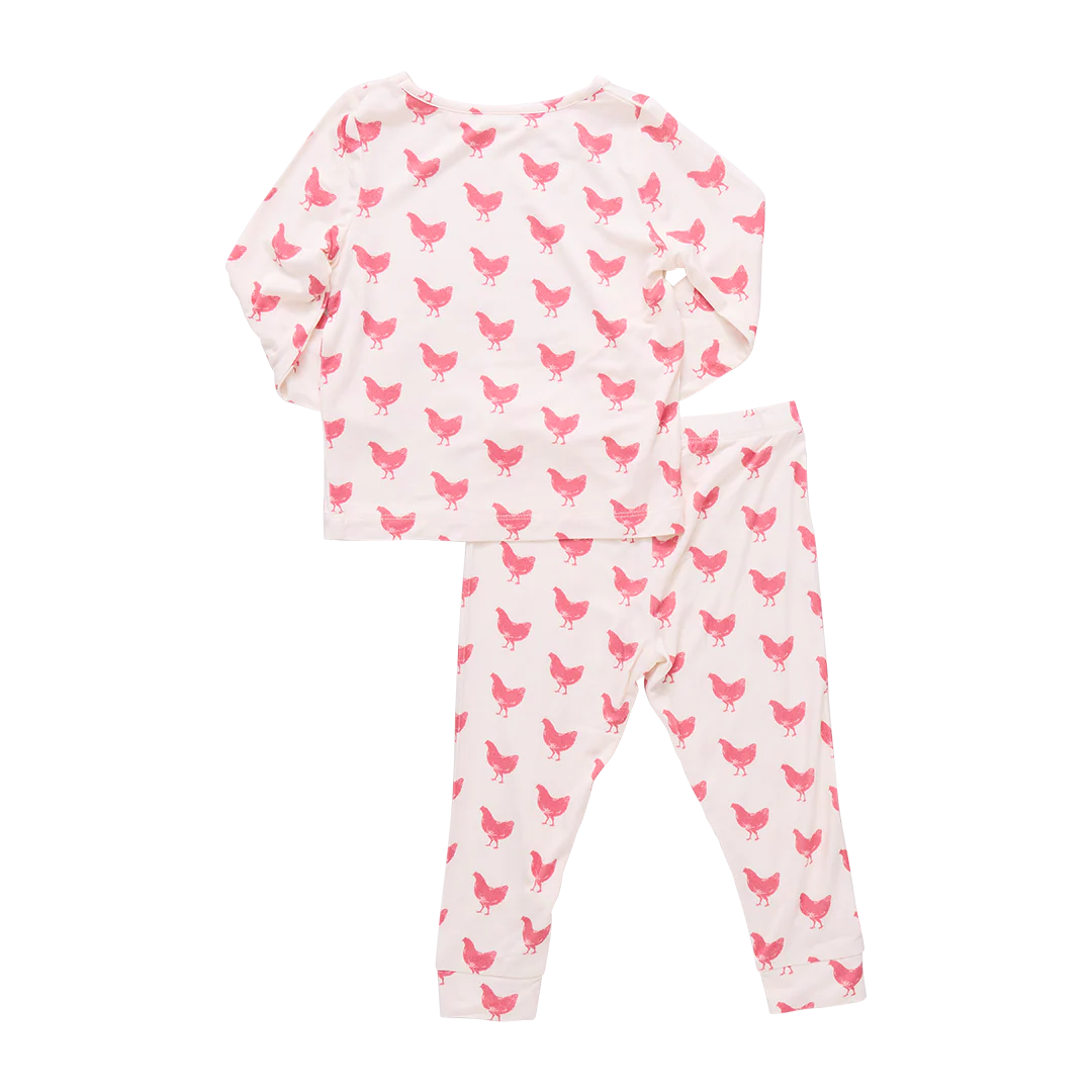Kids Bamboo PJ Set- Pink Chickens