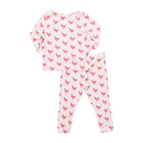 Kids Bamboo PJ Set- Pink Chickens