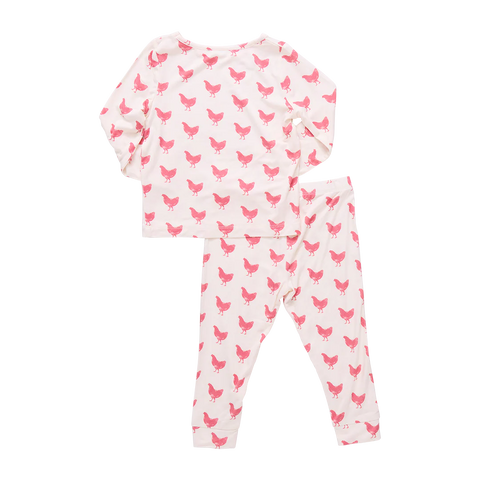 Kids Bamboo PJ Set- Pink Chickens