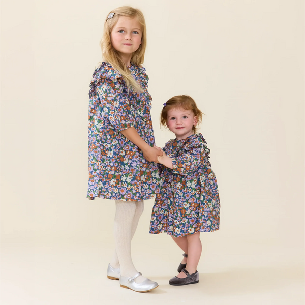Baby Girls Everly Dress Set- True Blue Sketched Floral