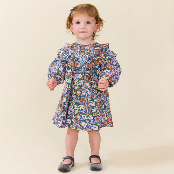 Baby Girls Everly Dress Set- True Blue Sketched Floral