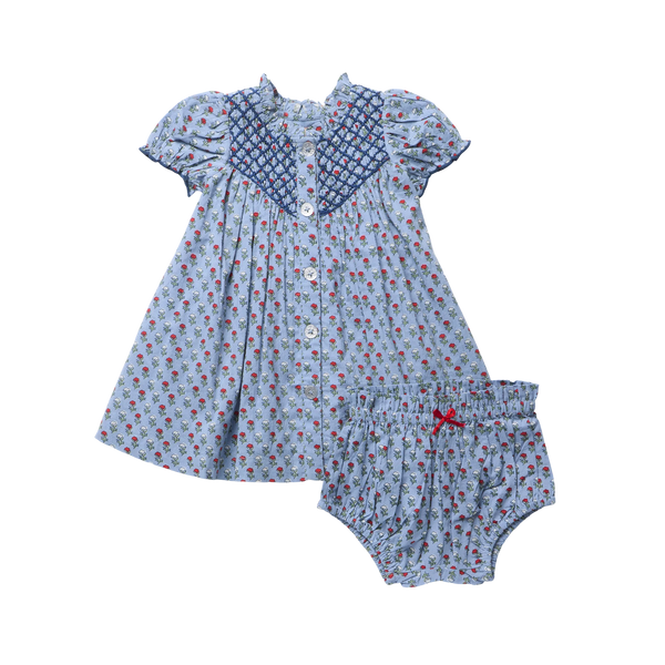 Baby Girls Lucia Dress Set- Light Blue Carnation
