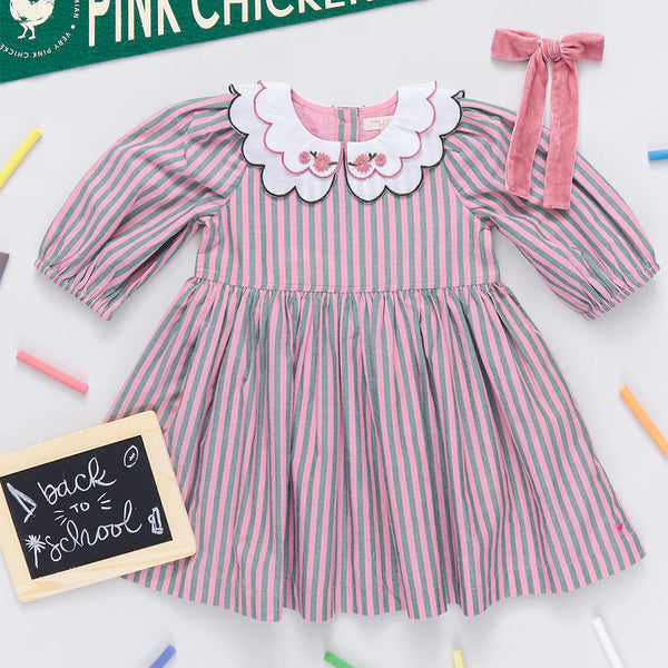 Girls Darcy Dress- Pink Green Stripe