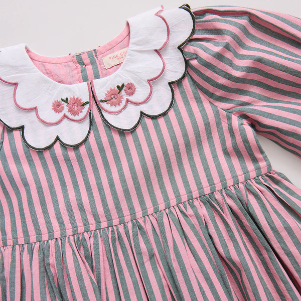 Girls Darcy Dress- Pink Green Stripe