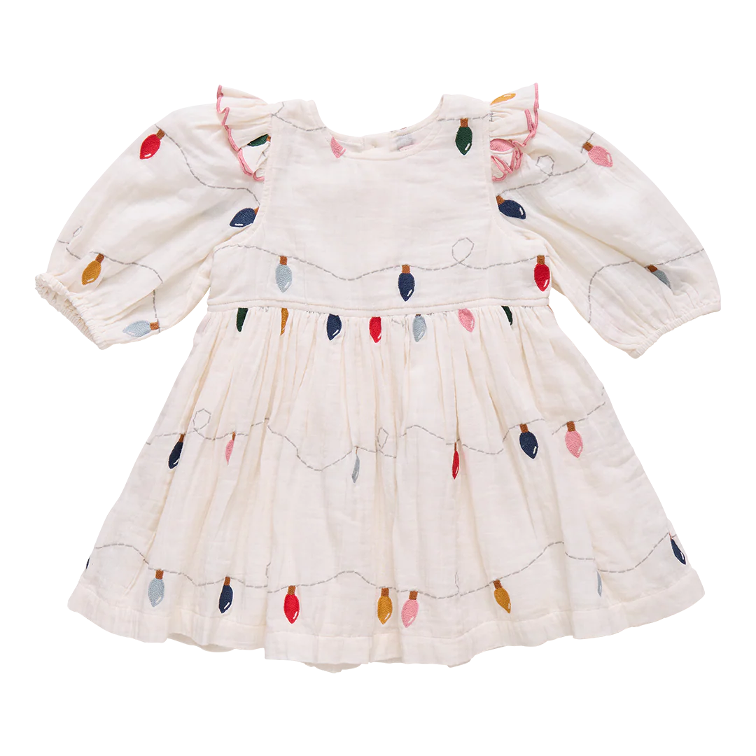 Girls Embroidery Brooke Dress- Christmas Lights