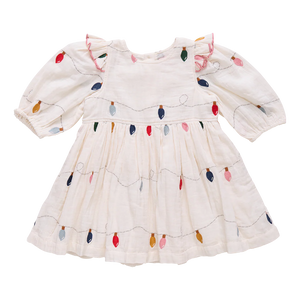 Girls Embroidery Brooke Dress- Christmas Lights