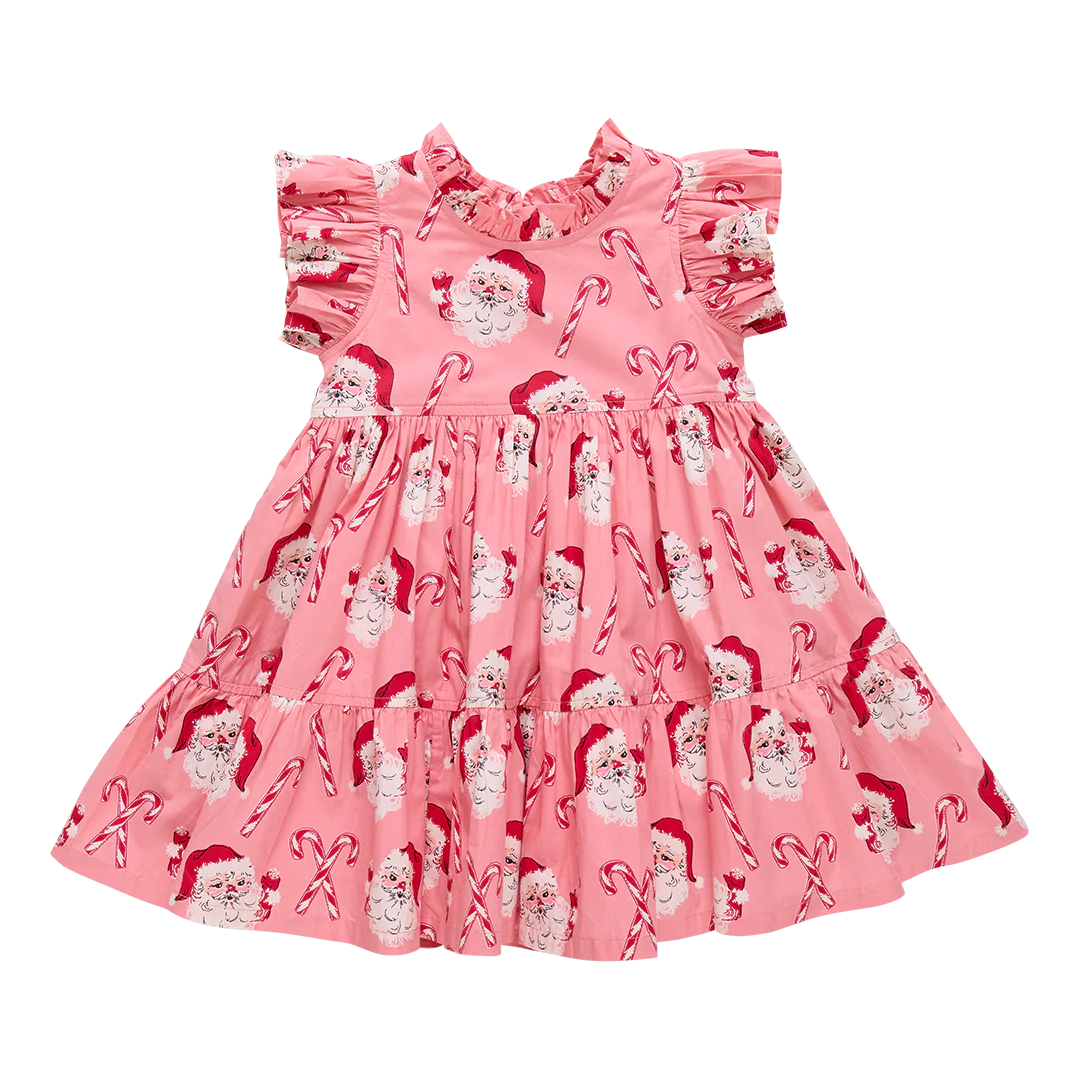 Girls Jennifer Dress- Pink Candy Cane Santa