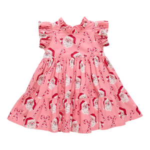 Girls Jennifer Dress- Pink Candy Cane Santa
