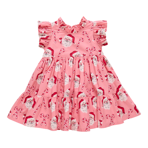 Girls Jennifer Dress- Pink Candy Cane Santa