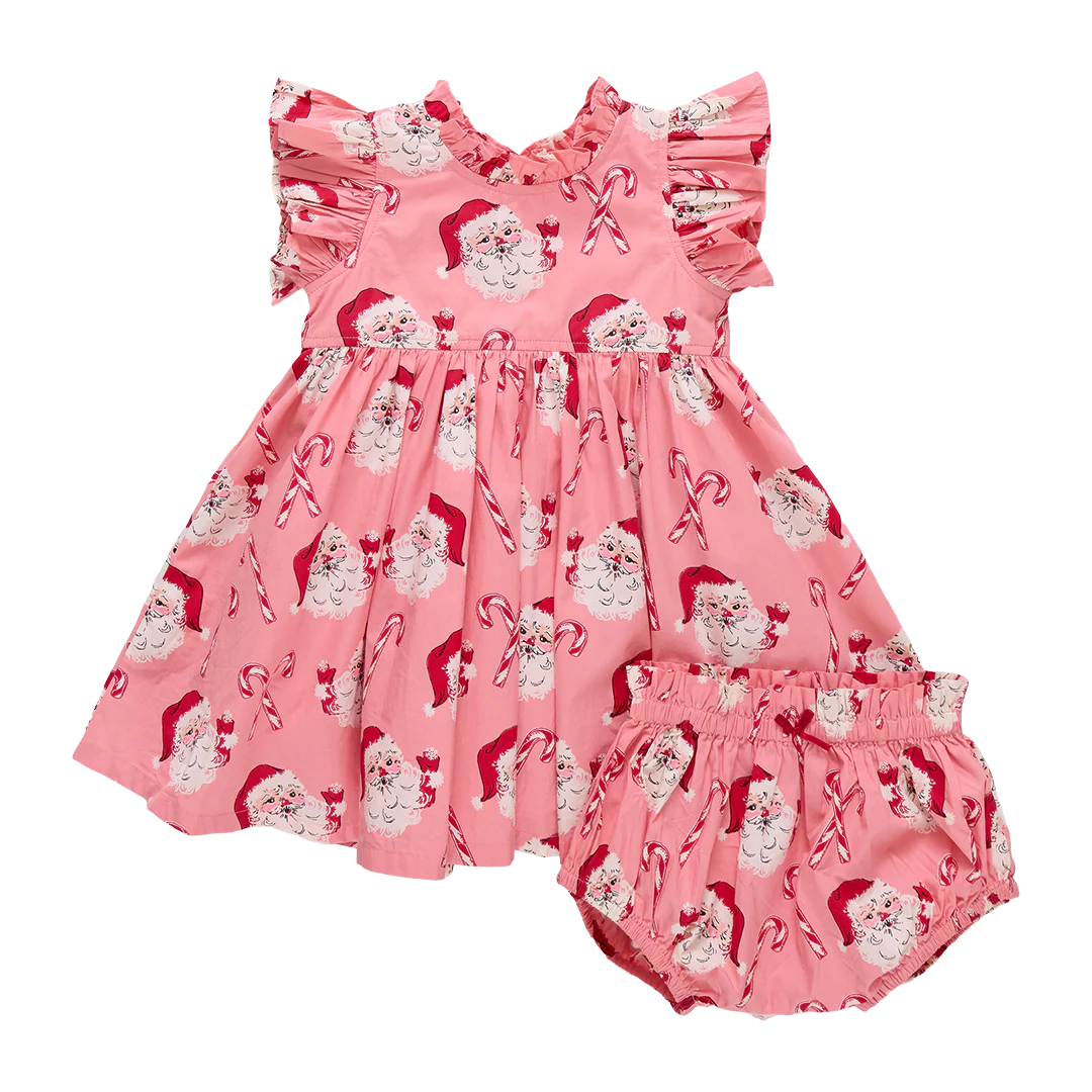 Baby Girls Jennifer Dress Set- Pink Candy Cane Santa