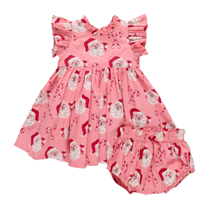 Baby Girls Jennifer Dress Set- Pink Candy Cane Santa
