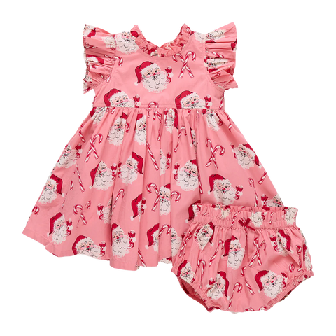 Baby Girls Jennifer Dress Set- Pink Candy Cane Santa