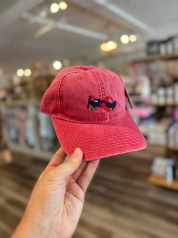 Airplane on Weathered Red Baseball Hat