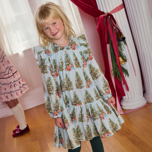 Girls Harper Dress- Trees and Presents