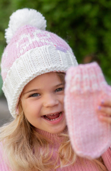 Bows Bobble Hat, Pink