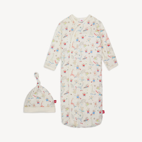 furry field modal magnetic cozy sleeper gown + hat set