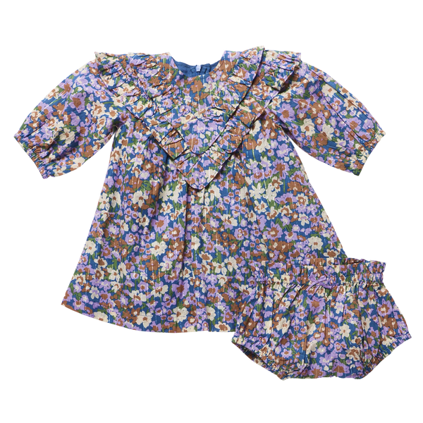 Baby Girls Everly Dress Set- True Blue Sketched Floral
