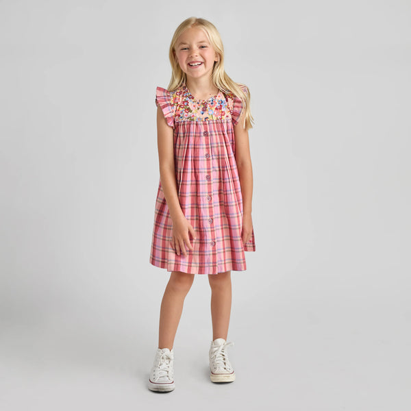 Girls Kaylee Dress- Burgundy Madras Plaid