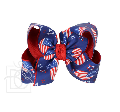 Layered Patriotic Heart Print Bow on Alligator Print