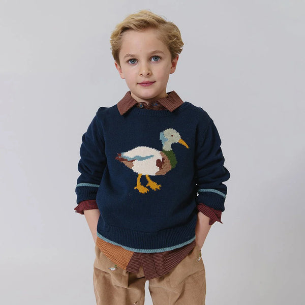 Boys Oliver Sweater- Navy Mallard