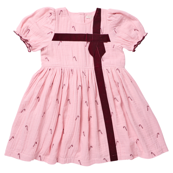 Girls Liliana Dress- pink velvet bow