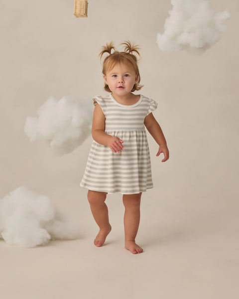 Flutter Sleeve Dress Sky Stripe