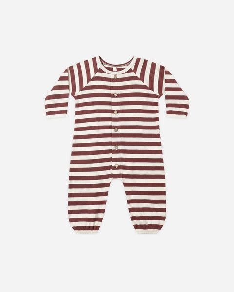 Waffle Long Sleeve Jumpsuit Black Cherry Stripe