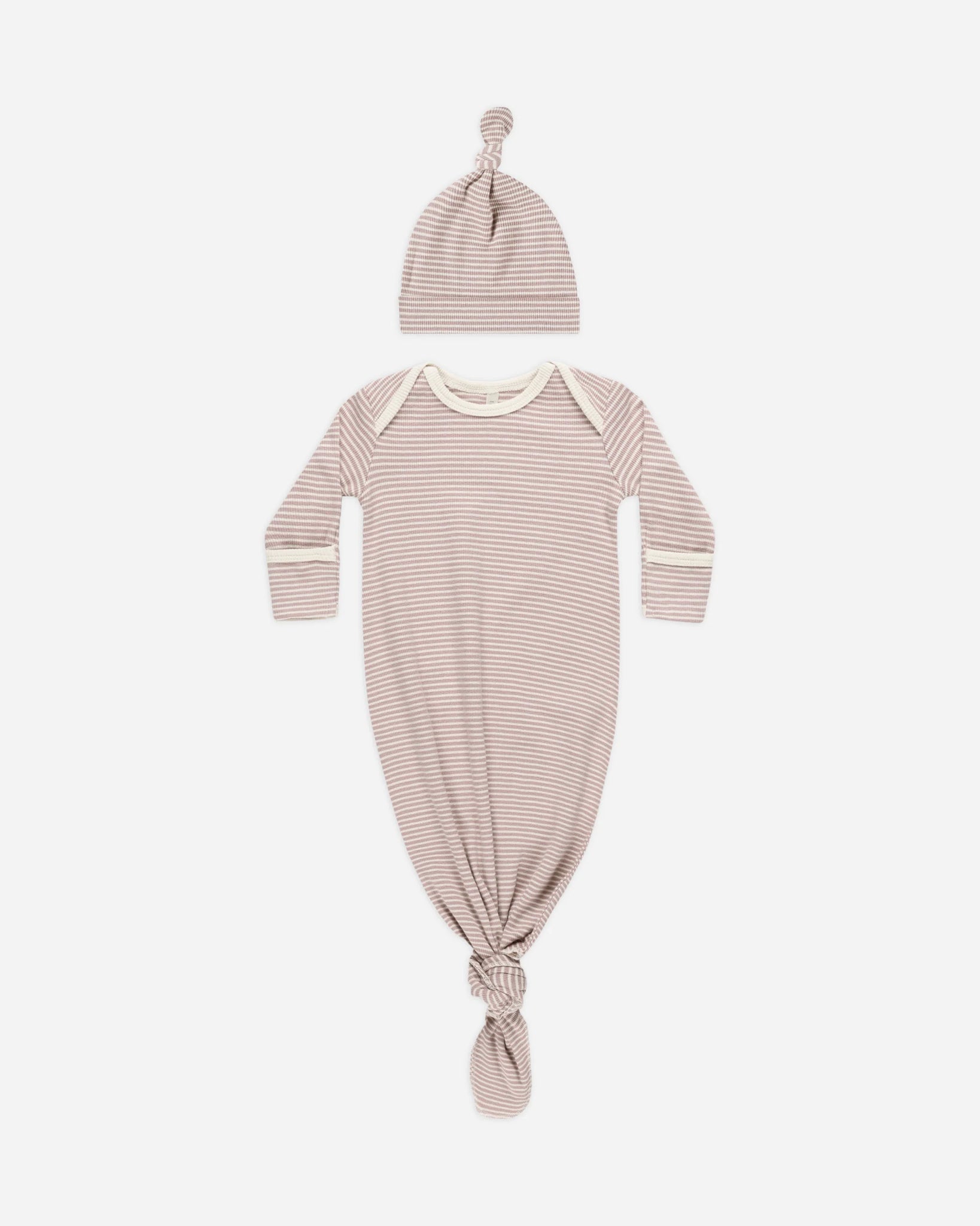 Knotted Baby Gown + Hat Set || Mauve Stripe