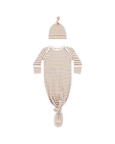 Knotted Baby Gown + Hat Set || Golden Stripe