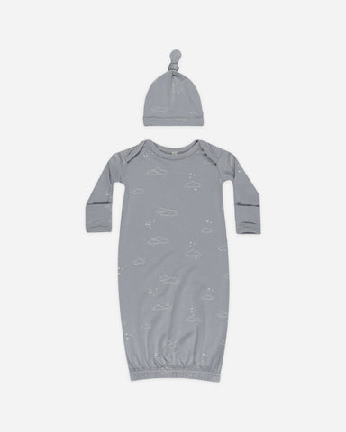 Bamboo Baby Gown + Hat Set || Clouds