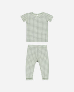 Bamboo Short Sleeve Pajama Set || Sage Grid