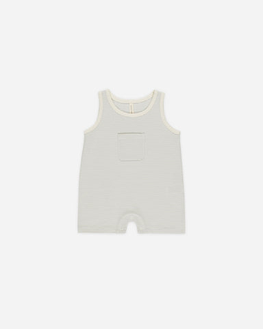 Sleeveless One-Piece || Sky Micro Stripe